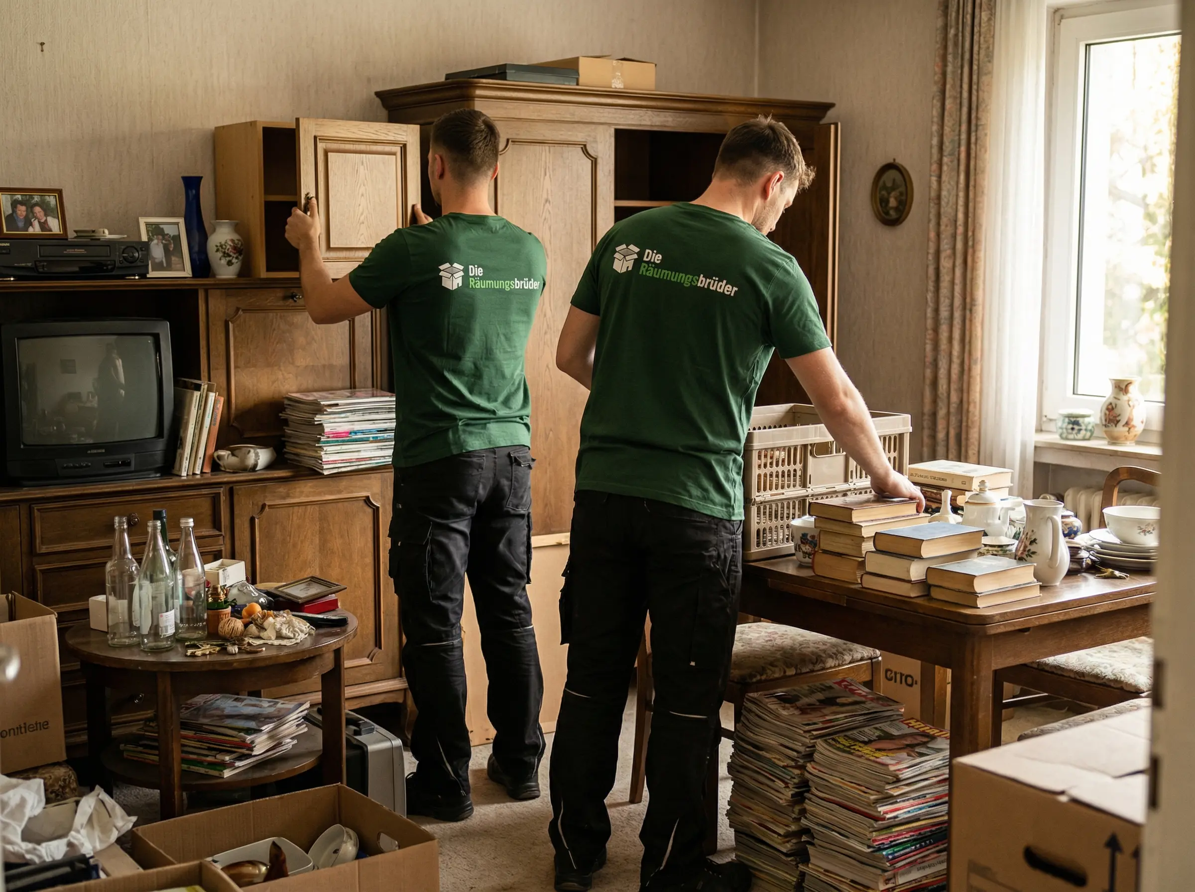 Team der Räumungsbrüder bei der Entrümpelung in einer Wohnung